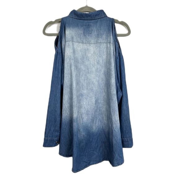UNIF Blue Cold Shoulder Pearl Snap Button Up Denim Shirt Top   Women's Size XS - Picture 6 of 10